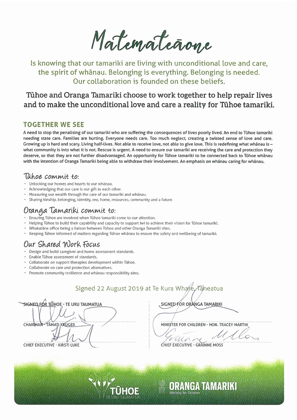 Tuhoe & Oranga Tamariki Agreement [English]